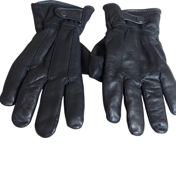 3M Thinsulate Black Leather Fleece Lined Sports Gloves Elasticized Snap Closure - Picture 14 of 16